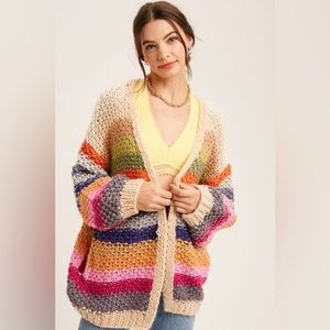 Chunky Knit, Hand Crocheted Colorful Cardigan